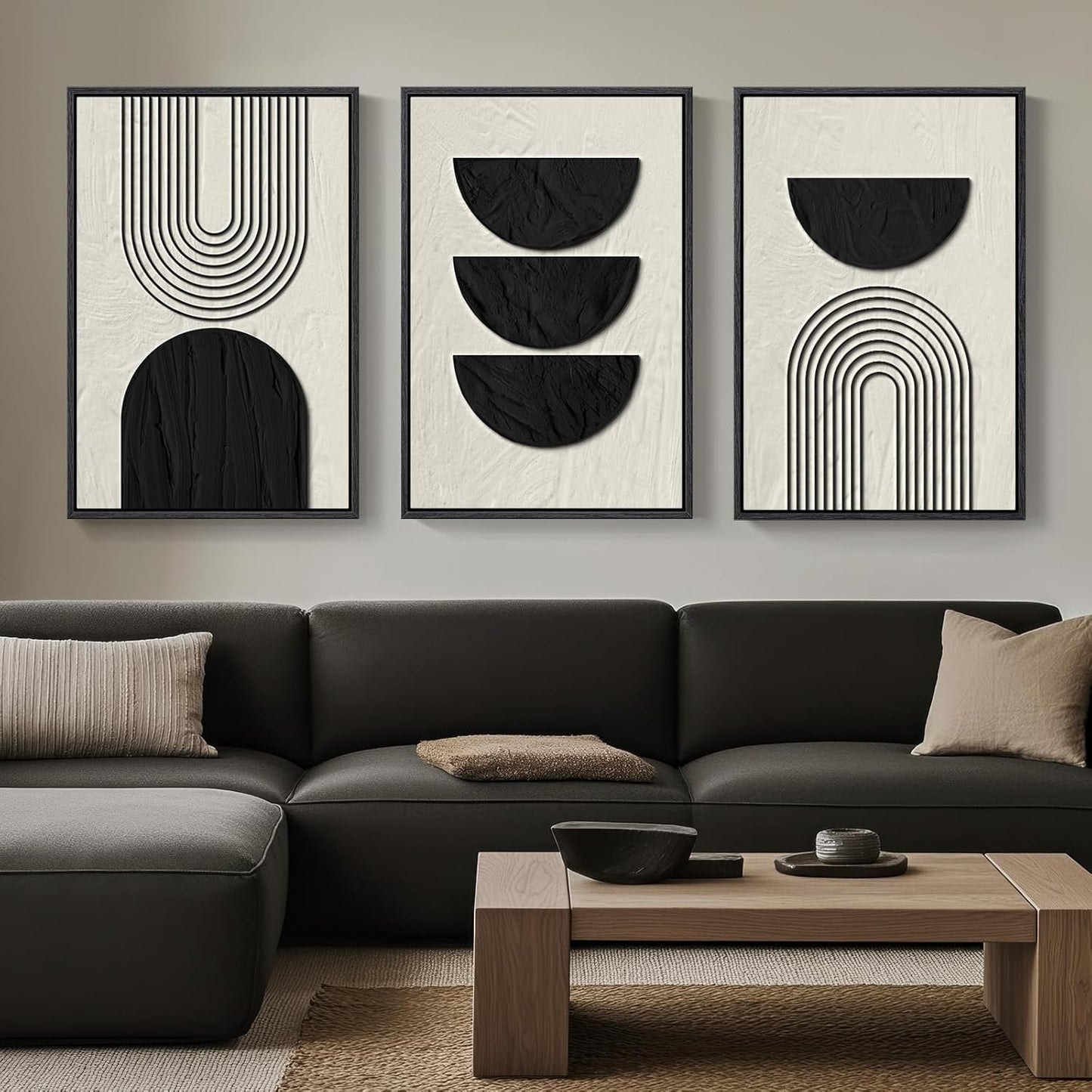 Large Framed Black and White Abstract Wall Art for Living Room, 3 Piece Big Modern Canvas Prints Paintings Artwork for Walls, Minimalist Abstract Art Pictures for Hallway, Office Wall Decor 24x36 In
