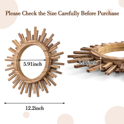 24 Inch Boho Sunburst Mirror, Round Wooden Wall Decor Starburst Sun Mirror for Bedroom, Living Room, Bathroom, Hallway, Balcony, Farmhouse Entryway, Housewarming Gift