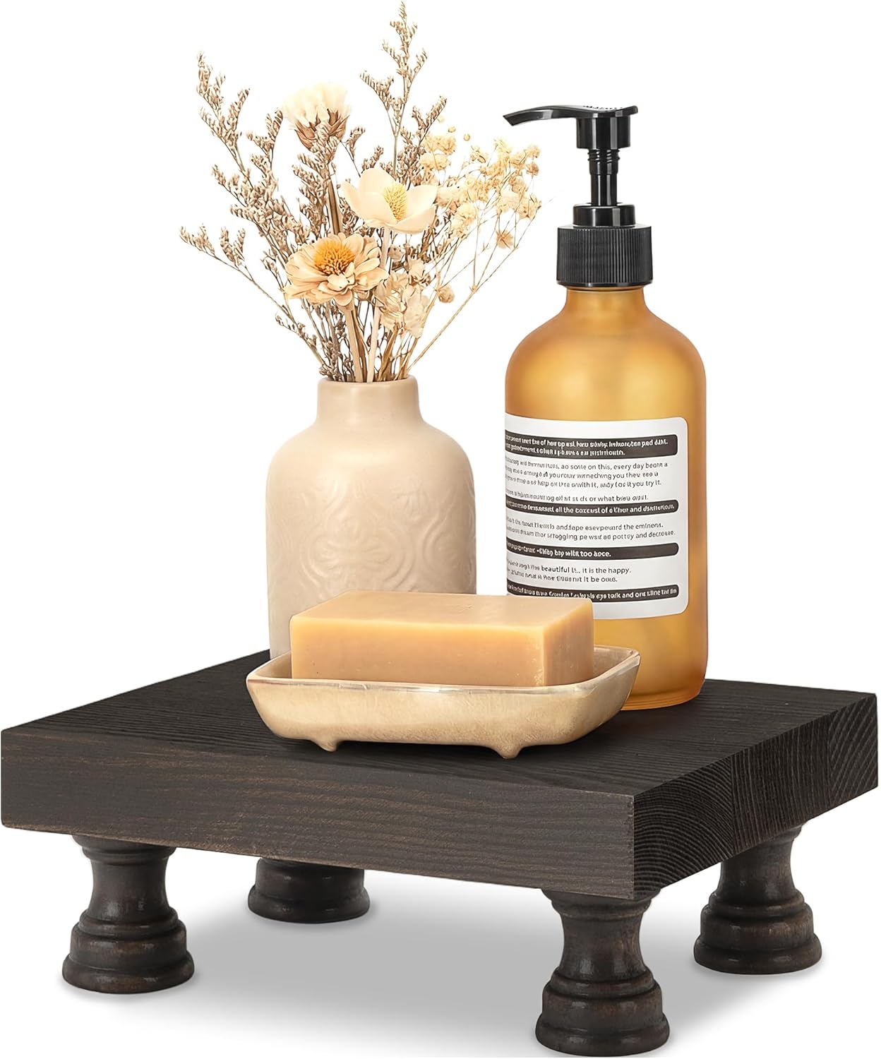 EOSAHR Farmhouse Riser for Room Decor : Decorative Pedestal Stand For Display Your Home Decorations and Uniquely Soap Stand - Rustic Bathroom Counter Tray and Kitchen Decor (Natural Wood)