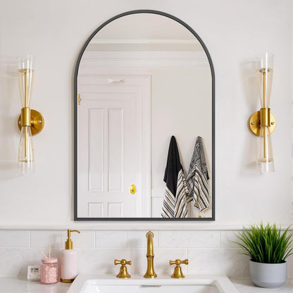 Bathroom Mirror for Wall, 24 Inch Round Mirror, Matte Black Metal Framed Circle Vanity Mirror for Bathroom Bedroom Living Room Entryway, Anti-Rust, Tempered Glass, Hanging or Leaning