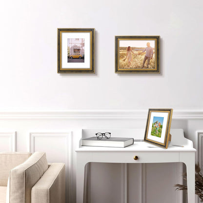 Golden State Art,11x14 Ornate Picture Frame for 8x10 Photo with Mat or 11 x 14 Prints without Mat,Real Glass Wall Display(Color:Green Gold)