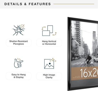 MCS Trendsetter 24x36 Poster Frame Black High-Gloss, Vertical & Horizontal Wall Hanging Large Picture Frame for Photos, Posters & Art Prints (1-Pack)