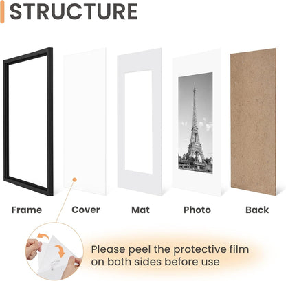 upsimples 11x14 Picture Frame Set of 5, Display Pictures 8x10 with Mat or 11x14 Without Mat, Wall Gallery Photo Frames, Black