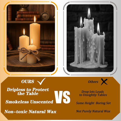18 Pcs White Pillar Candles Bulk Set，Hurricane Candles，3 Different Lengths 2 x 3/4/6 Inch (6 Each)，Dripless Unscented Smokeless，Gives You a Better Atmosphere When Organizing an Event Party.