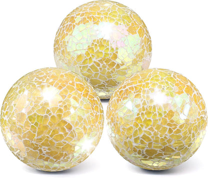 3Pcs Mosaic Glass Orbs Decorative Balls Set 8.5cm/3.35inch Blue Sphere Wedding Party Home Decor Table Centerpiece