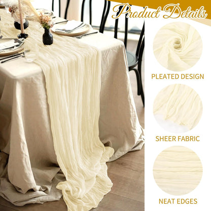 10 Pack Beige Cheesecloth Table Runner 17x108 Inch Boho Gauze Cheese Cloth Table Runners for Wedding Party Baby Shower Birthday Home Decor