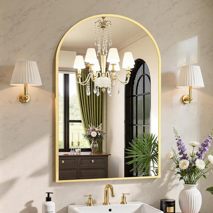 Sweetcrispy 20"x30" Arched Gold Bathroom Mirrors for Wall, Bathroom Mirrors for Over Sink, Metal Framed with HD Shatter-Proof Glass for Entryway, Living Room, Bedroom
