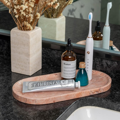 Koville Italian Travertine Tray, 12"x6" Vanity Decorative Marble Tray for Countertop, Catchall Tray for Perfume, Candles, Jewelry Dish Tray