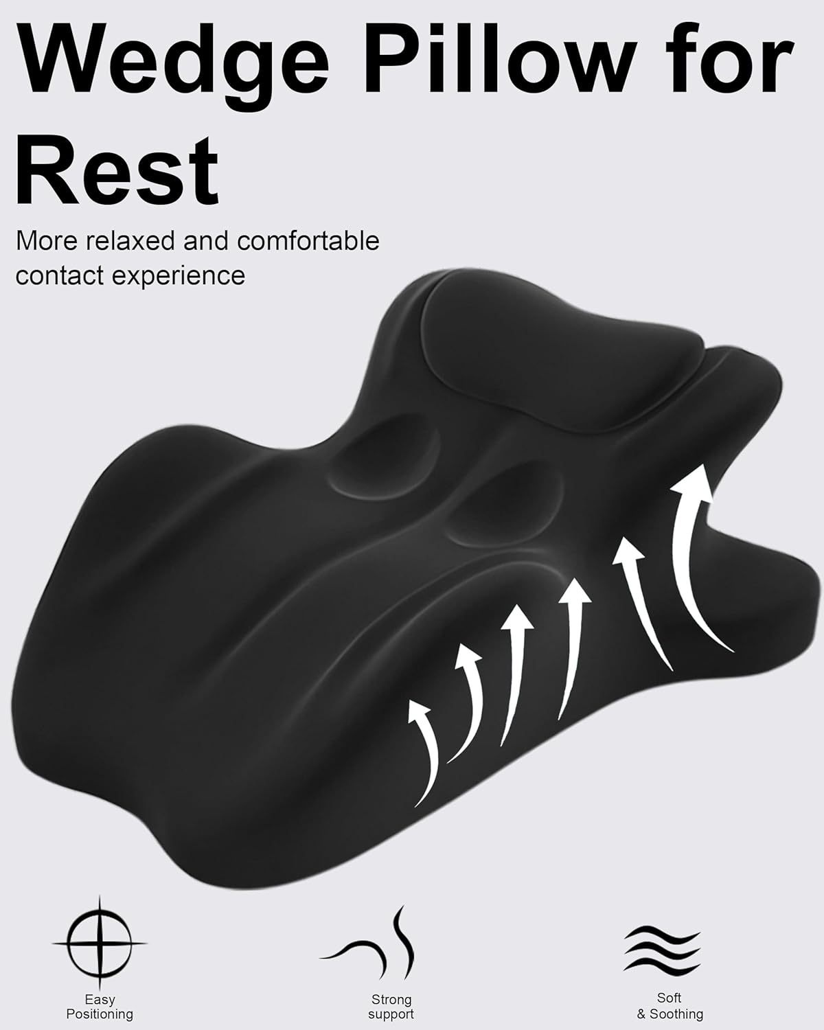 Ergonomic Memory Foam Wedge Pillow, 27° Angled Support for Neck and Waist, Multi-Position Support Pillow - Black (Plus Size 25.5 * 21.5 * 11.8 inch)