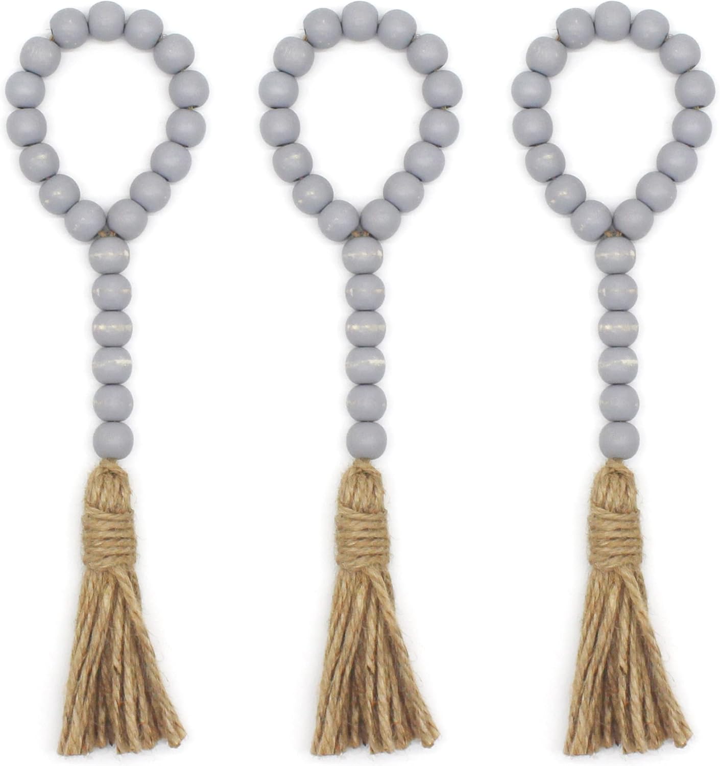 CVHOMEDECO. Wood Beads Garland with Tassels 3 PCS Farmhouse Rustic Wooden Prayer Bead String Wall Hanging Accent for Home Festival Decor. Natural