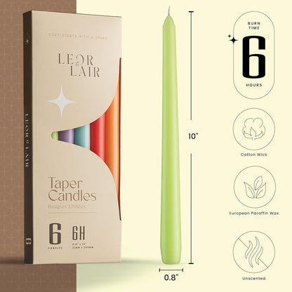 Leor & Lair Spring Taper Candles - 6 Pack - 10" Decorative Spring Candle Sticks with 6 Hour Burn Time - Easter Candlesticks for Easter Decor, Summer, Birthday Party & Celebrations