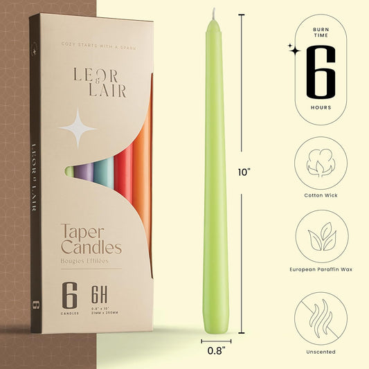 Leor & Lair Spring Taper Candles - 6 Pack - 10" Decorative Spring Candle Sticks with 6 Hour Burn Time - Easter Candlesticks for Easter Decor, Summer, Birthday Party & Celebrations