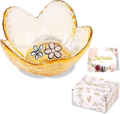 Purple Flower Jewelry Dish Glass Ring Holder Dish Jewelry Tray Cute Vanity Organizer Aesthetic Nightstand Bathroom Room Decor Trinket Dish Mothers Day Friendship Christmas Birthday Gifts for Women