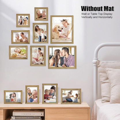 Egofine Picture Frame Set 12 Pack, Picture Frames Collage Wall Decor with Two 11x14, Two 8x10, Four 5x7, Four 4x6 for Wall and Tabletop, Made of Solid Wood, Covered by Plexiglass, Natural Wood