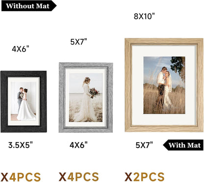 Povrgive Picture Frames, Made of Real Glass and Wooden Frame, Gallery Photo Frames Set of 10 for Collage Wall Decor, Multi Sizes Including 8x10, 5x7, 4x6 for Mounting or Tabletop Display, Wood