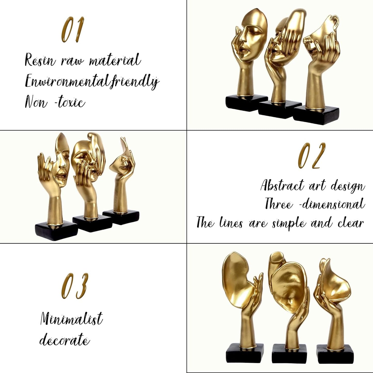 3 Pcs Thinker Statue,Modern Home Resin Sculptures,Collectible Figurines for Home Office Bookshelf Desktop Decor(Black)