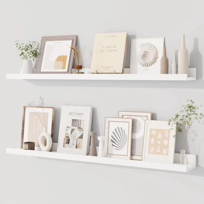 Dreamland Picture Ledge Shelf for Wall, Floating Shelves Set of 2, 48 Inch Long Floating Shelves with Lip for Living Room, Bedroom, Bathroom, Kitchen, White
