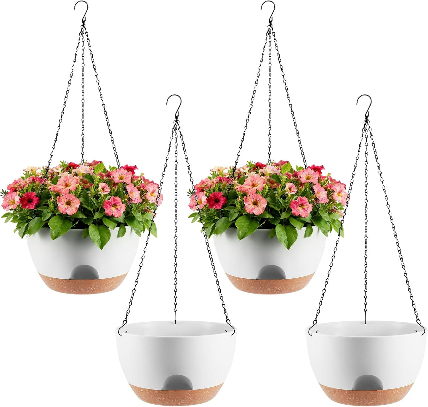 3-Piece Set of 10-Inch Hanging Planters with Automatic Watering System and Drip Tray, Includes Metal Chain, Suitable for Various Indoor and Outdoor Plants and Flowers, Green Brown