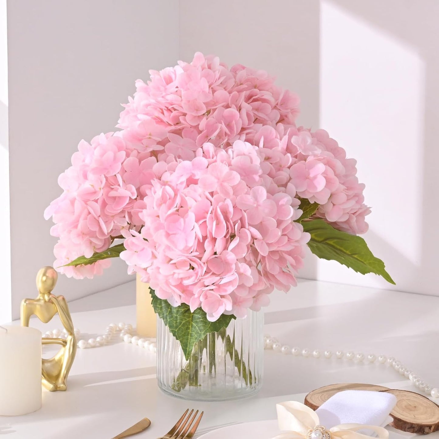 MARTINE MALL 3Pcs 21in Hydrangea Artificial Flowers, Latex Real Touch Hydrangeas Lifelike Large Hydrangea Flowers for Home Decor Party Arrangements Wedding Bouquets Centerpieces (Blue)