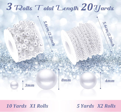Bonuci 3 Rolls 66 Feet Pearls String Garland Faux Pearl Garland Spool Roll Strand Decoration Artificial Beads Chain Trim for Wedding Party Crafting Wedding Mother's Day Flower Decor(Ivory,4mm)