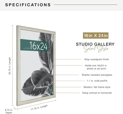 MCS Studio Gallery 16x24 Poster Frame Black Woodgrain Engineered Wood, Vertical & Horizontal Wall Hanging Large Picture Frame for Photos, Posters & Art Prints (1-Pack)