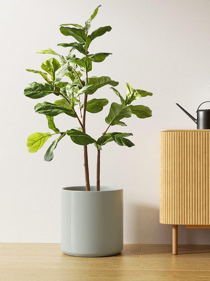 LE TAUCI 12 Inch Pot for Plants, Ceramic Planters for Indoor Plants, Mid-Century Modern Cylinder Flower Pots with Drainage Hole, Fits Fiddle Leaf Fig & Monstera, Home Decor, White
