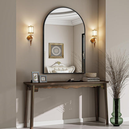 VooBang Arched Wall Mirror, 24 x 36 inch Arch Bathroom Mirror, Wall Mounted Vanity Mirror with Arch Metal Frame, Modern Bathroom Vanity Mirror for Bedroom, Living Room, Hanging or Leaning, Black