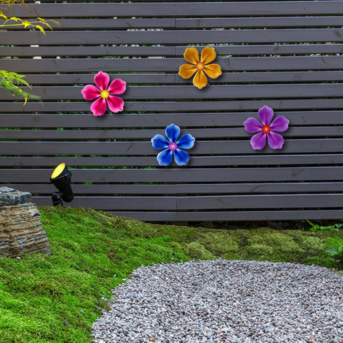 Giyyomtr Metal Flowers Wall Decor - 4pcs 6.2'' Metal Wall Art Hanging Decorations for Outdoor Fence Garden Yard Patio Exterior Wall Decor