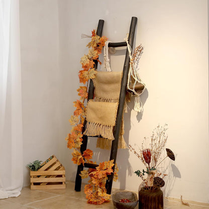 FUIN 57in Wood Blanket Ladder Living Room Decorative Wall Leaning Farmhouse Quilt Display Holder Rustic Wooden Towel Rack for Bathroom, Brown
