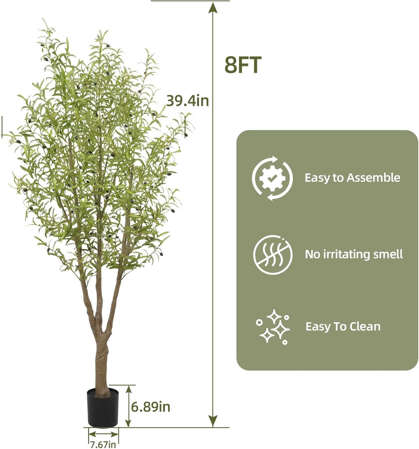 Artificial Olive Tree 7FT, Faux Olive Tree Indoor with Natural Wood Trunk & Dense Leaves, Tall Fake Olive Tree for Living Room, Office, Entryway Decor