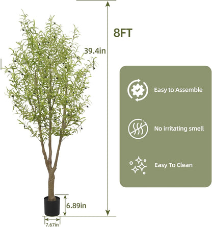 Artificial Olive Tree 7FT, Faux Olive Tree Indoor with Natural Wood Trunk & Dense Leaves, Tall Fake Olive Tree for Living Room, Office, Entryway Decor