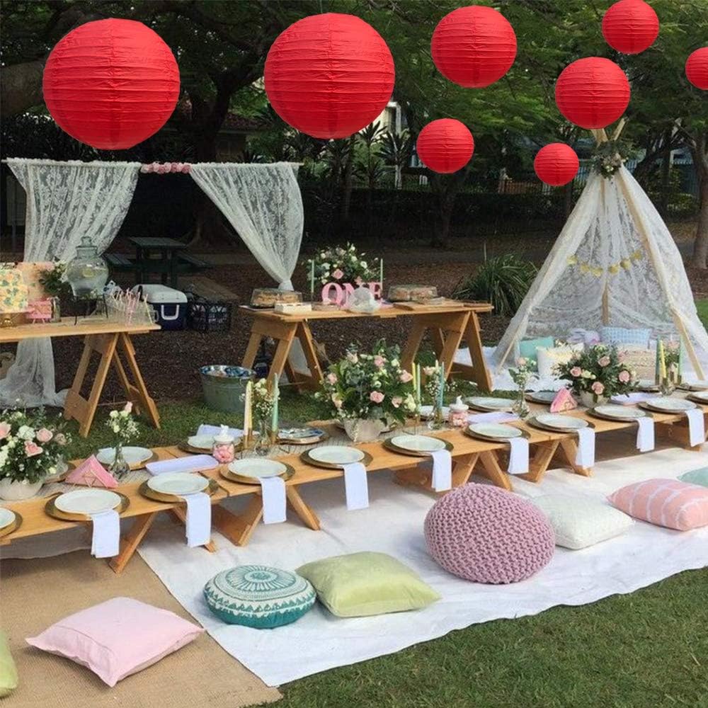 BEISHIDA 10Pcs White Paper Lanterns Decorative Chinese/Japanese Hanging Round Paper Lanterns Lamp for Birthday, Wedding, Christmas, Bridal, Home Decor, Party Decoration(Size of 4”, 6”, 8”, 10”)