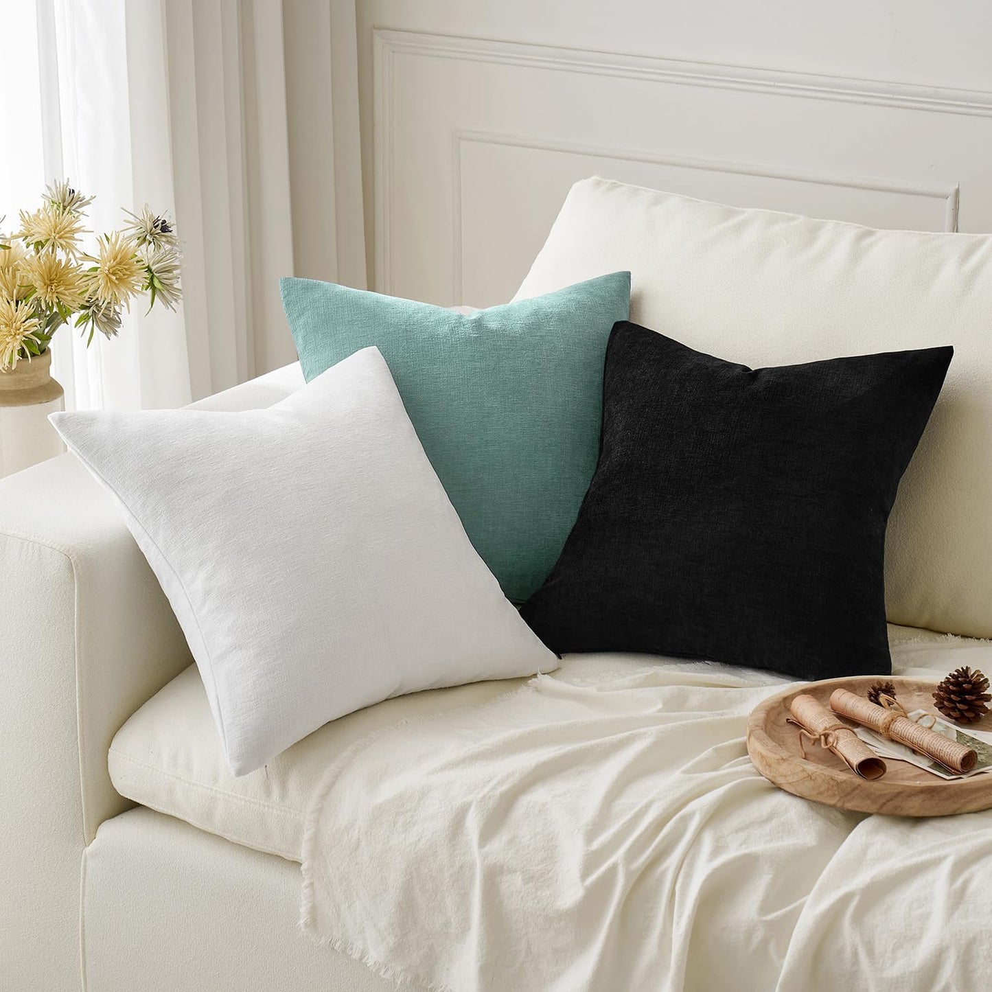 MIULEE Olive Green Couch Pillow Covers 18x18 Inch, Set of 2 Soft Chenille Decorative Square Throw Pillow Covers Farmhouse for Sofa Living Room Bed