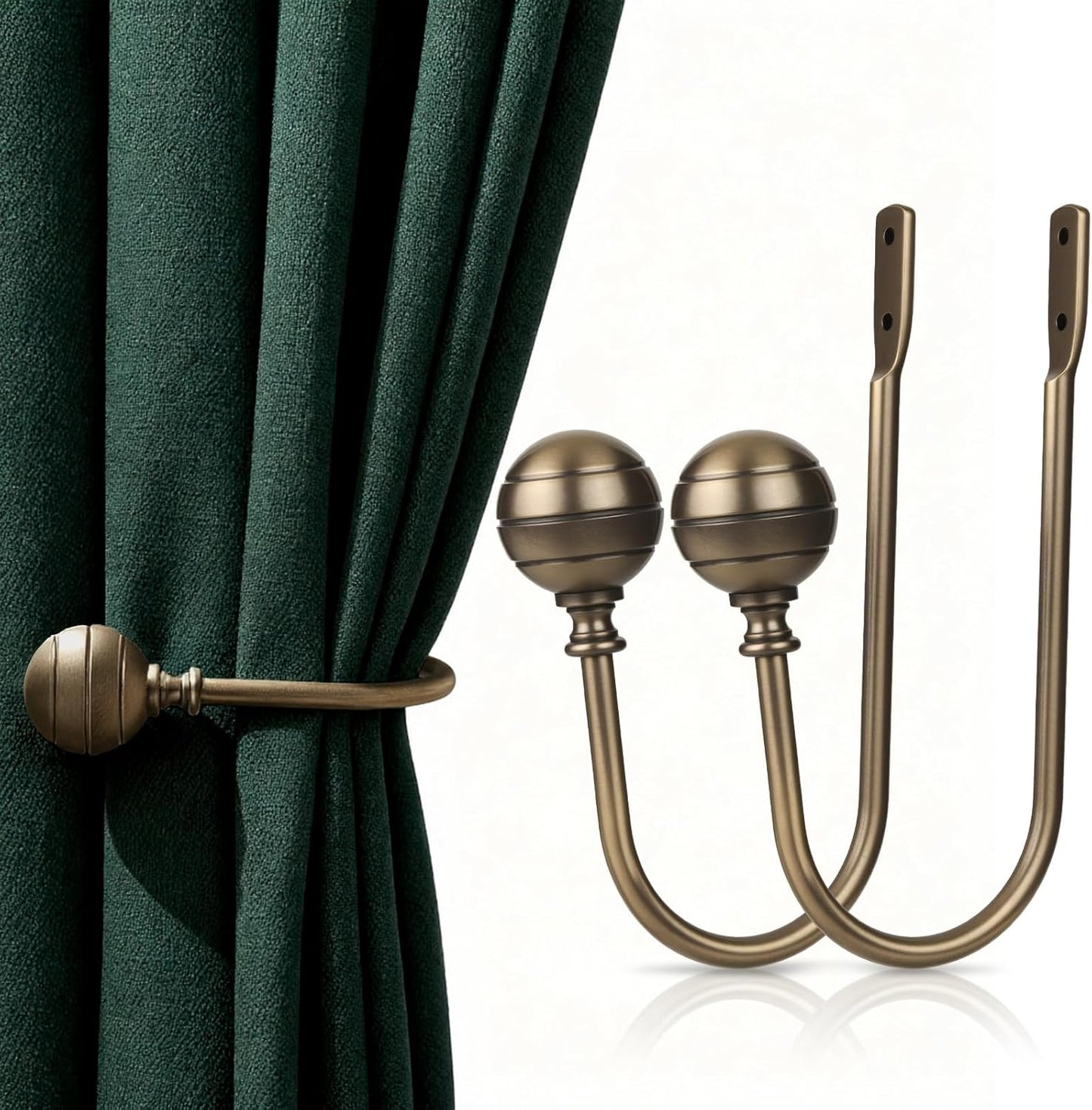 Curtain Holdbacks, 4pcs Curtains Holder Wall Mounted Drapery Tiebacks Retro Window Hook for Home Decor, Matte Black