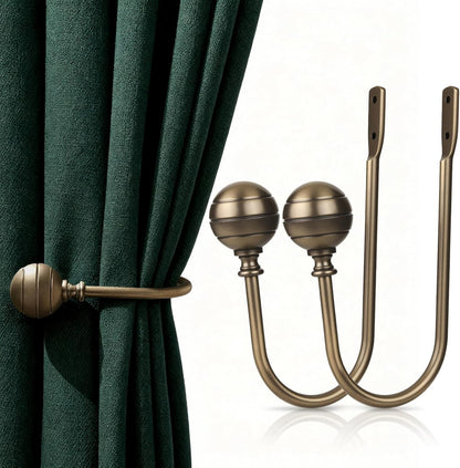Curtain Holdbacks, 4pcs Curtains Holder Wall Mounted Drapery Tiebacks Retro Window Hook for Home Decor, Matte Black