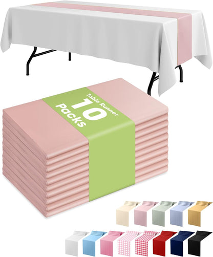 Pureegg Gold Plastic Table Runners - 10 Pack, 14'' x 108'', Water Resistant & Disposable Centerpiece Decorations for Table Cloth, Wedding, Birthday, Holiday, Baby Shower, Party, Home Decor