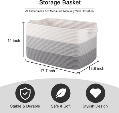 OIAHOMY Large Blanket Basket, 22”x17”x12” Rectangle Woven Baskets, Nursery Blanket Storage Living Room, Toy Storage With Handle, Large Baskets for Organizing-Gradient Yellow