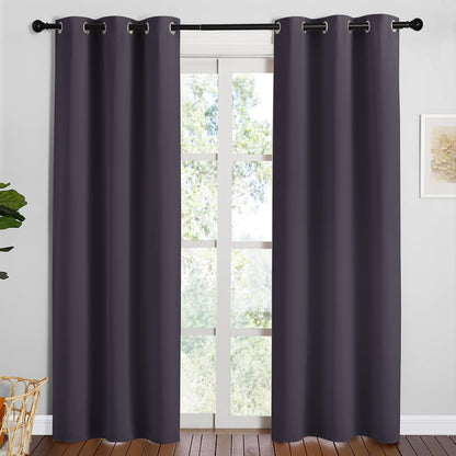 NICETOWN Halloween Pitch Black Solid Thermal Insulated Grommet Blackout Curtains/Drapes for Bedroom Window (2 Panels, 42 inches Wide by 63 inches Long, Black) - Colors D