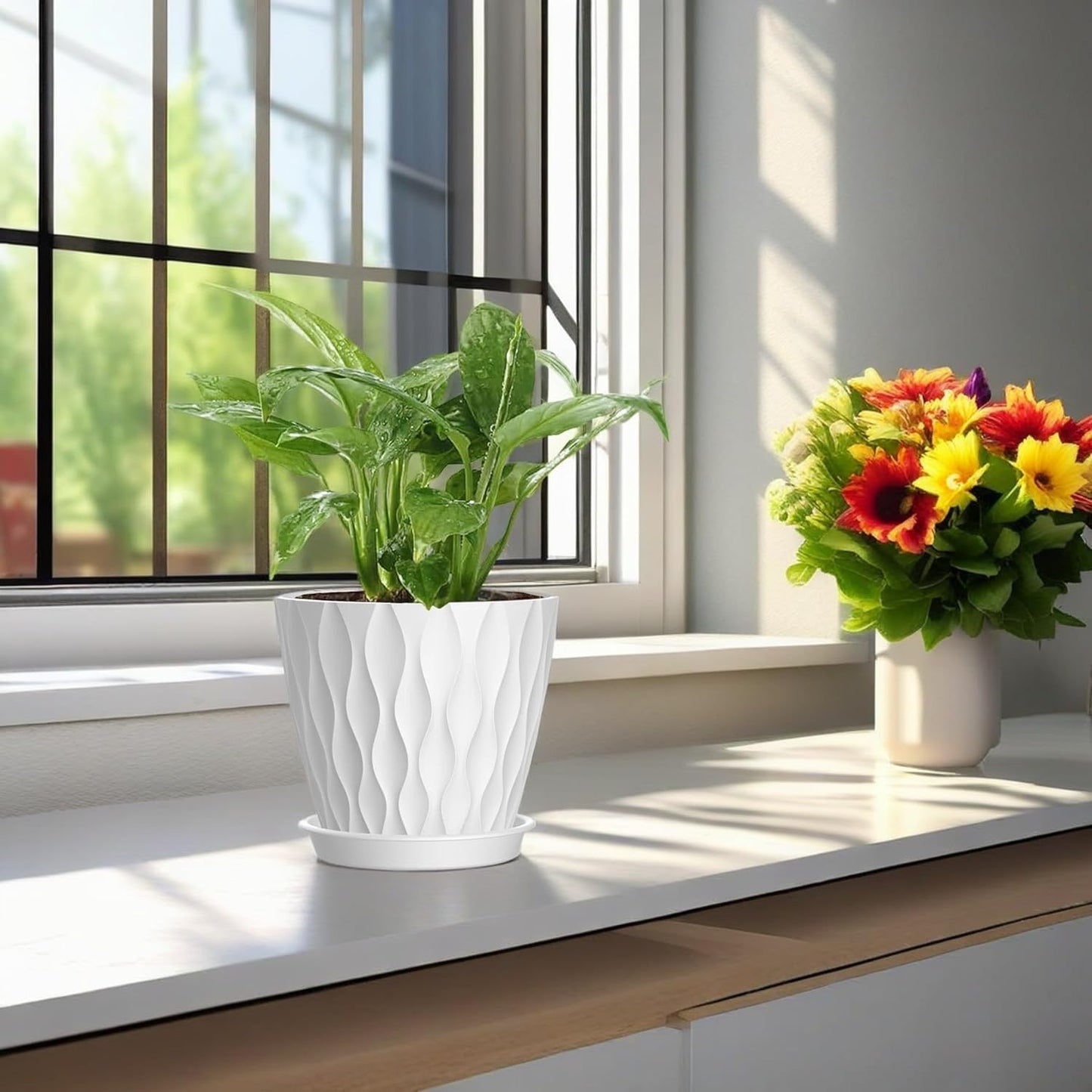 4 Inch Plant Pots, 6 Pack Indoor Flower Pots, Planters with Drainage Holes and Trays for Orchids, Violets, Succulents, Herbs, and Other Plants,Corolful