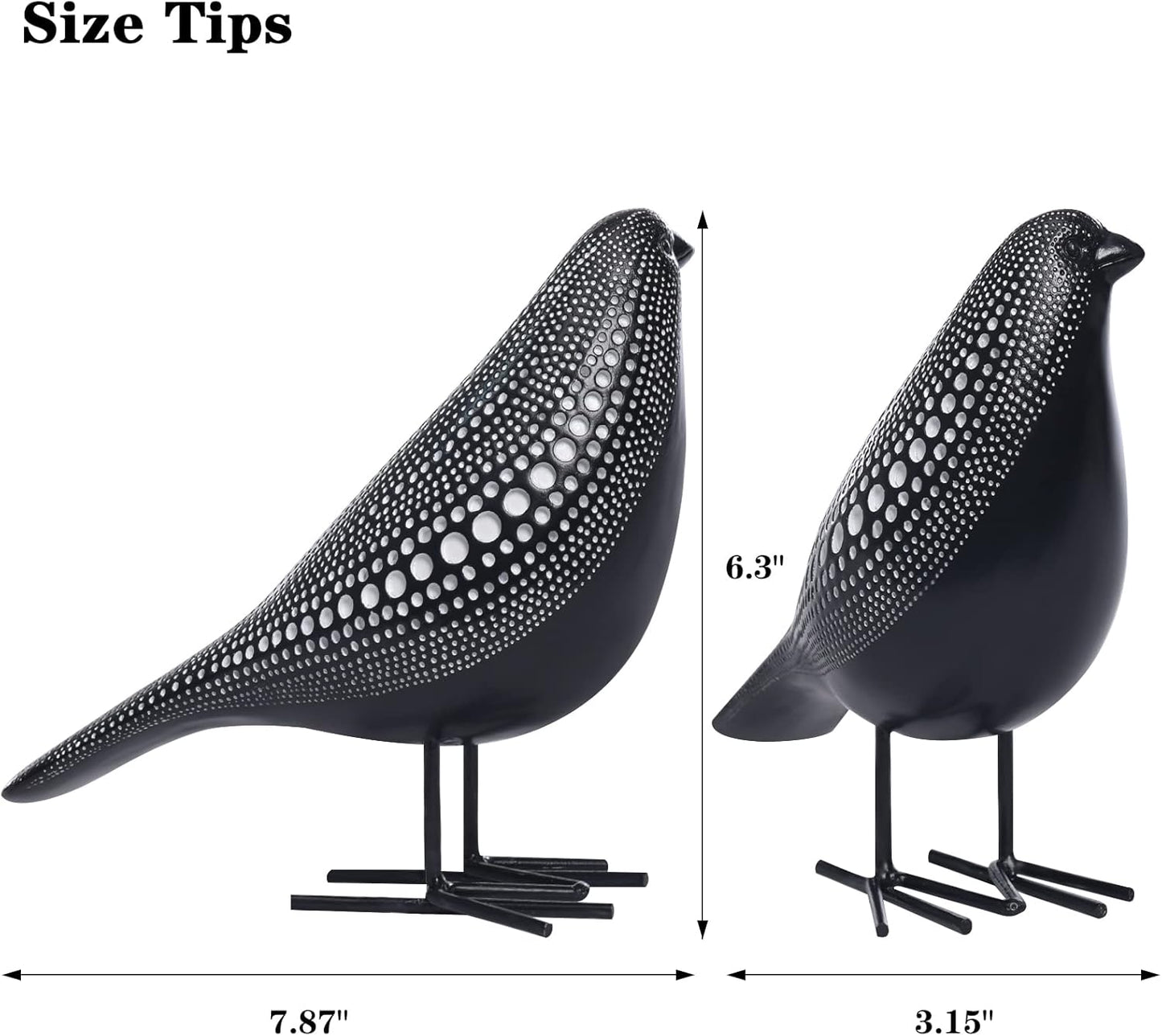 Quoowiit Bird Figurine, Modern Sculpture and Statues for Home Decor, Animal Statues for Bookshelf, Table, Entryway, Fireplace, Resin Decorative Sculpture with Chic Polka Dots Art Design (White)