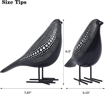 Quoowiit Bird Figurine, Modern Sculpture and Statues for Home Decor, Animal Statues for Bookshelf, Table, Entryway, Fireplace, Resin Decorative Sculpture with Chic Polka Dots Art Design (White)