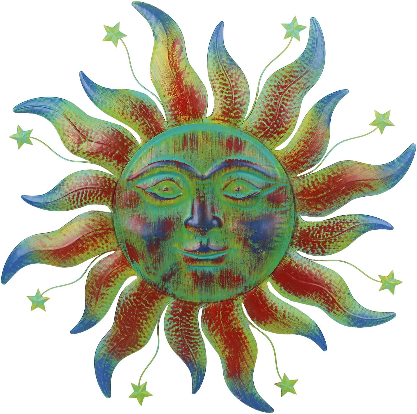Large Metal Sun Wall Decor Outdoor, 27 Inch Sun and Moon Decor Metal Wall Art, 3D Sun Wall Decor for Patio Garden Yard Fence Bedroom Living Room Decoration