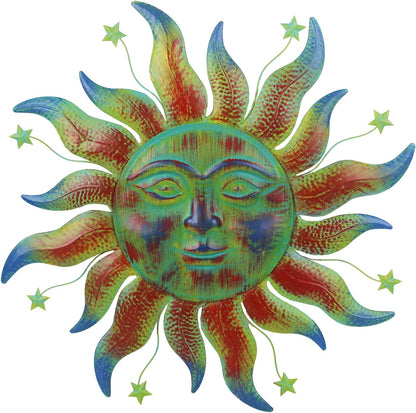 Large Metal Sun Wall Decor Outdoor, 27 Inch Sun and Moon Decor Metal Wall Art, 3D Sun Wall Decor for Patio Garden Yard Fence Bedroom Living Room Decoration