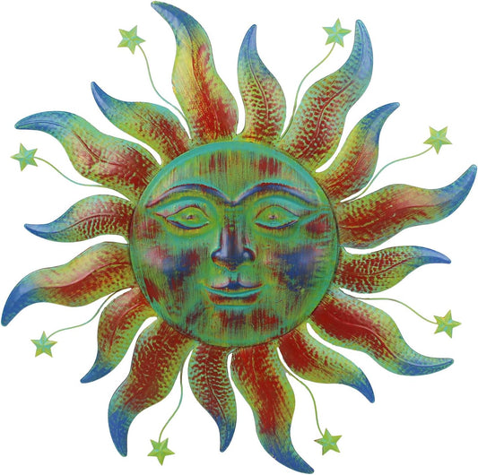 Large Metal Sun Wall Decor Outdoor, 27 Inch Sun and Moon Decor Metal Wall Art, 3D Sun Wall Decor for Patio Garden Yard Fence Bedroom Living Room Decoration