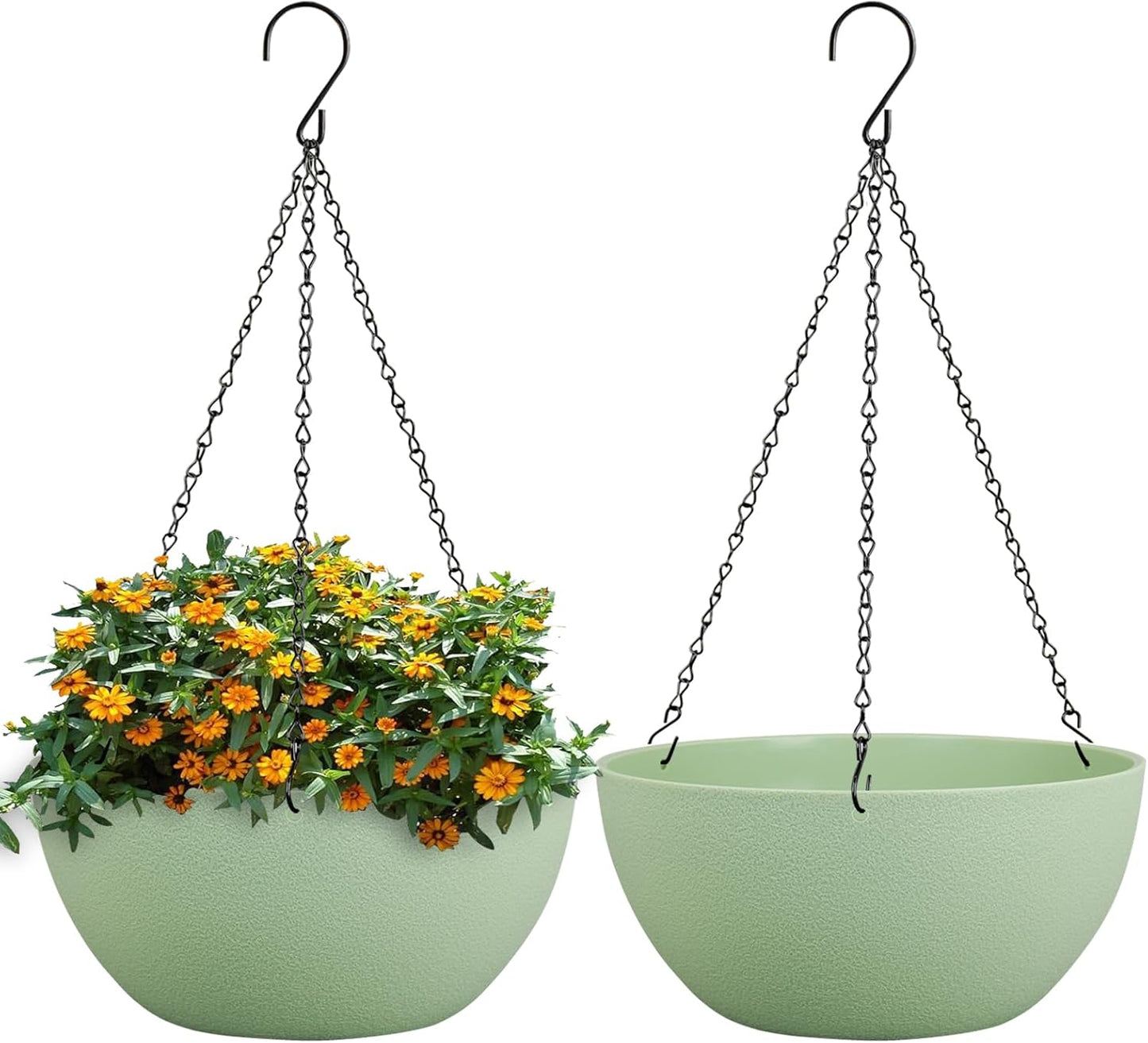 WSMKSZ 10 inch Hanging Planters for Outdoor Indoor Plants with Drainage Holes and Chain, 2 Pack Round Hanging Flower Pots for Garden Home Porch Decor, Black