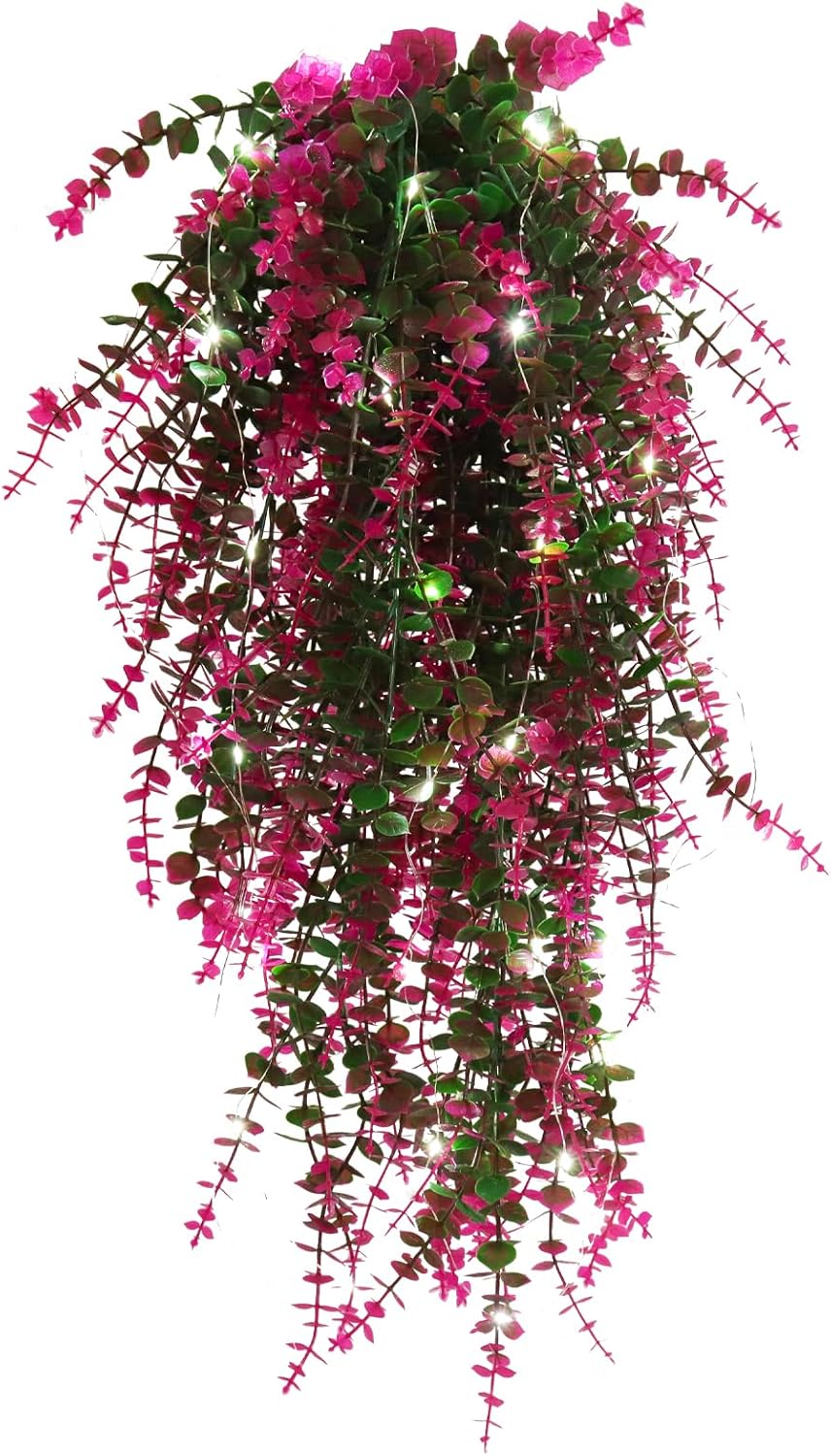 RECUTMS Artificial Hanging Plants Fake Hanging Plant Faux Eucalyptus Leaf Greenery Vine Outdoor UV Resistant Plastic Plants Home Garden Wedding Party Indoor Outdoor Decorations(White)