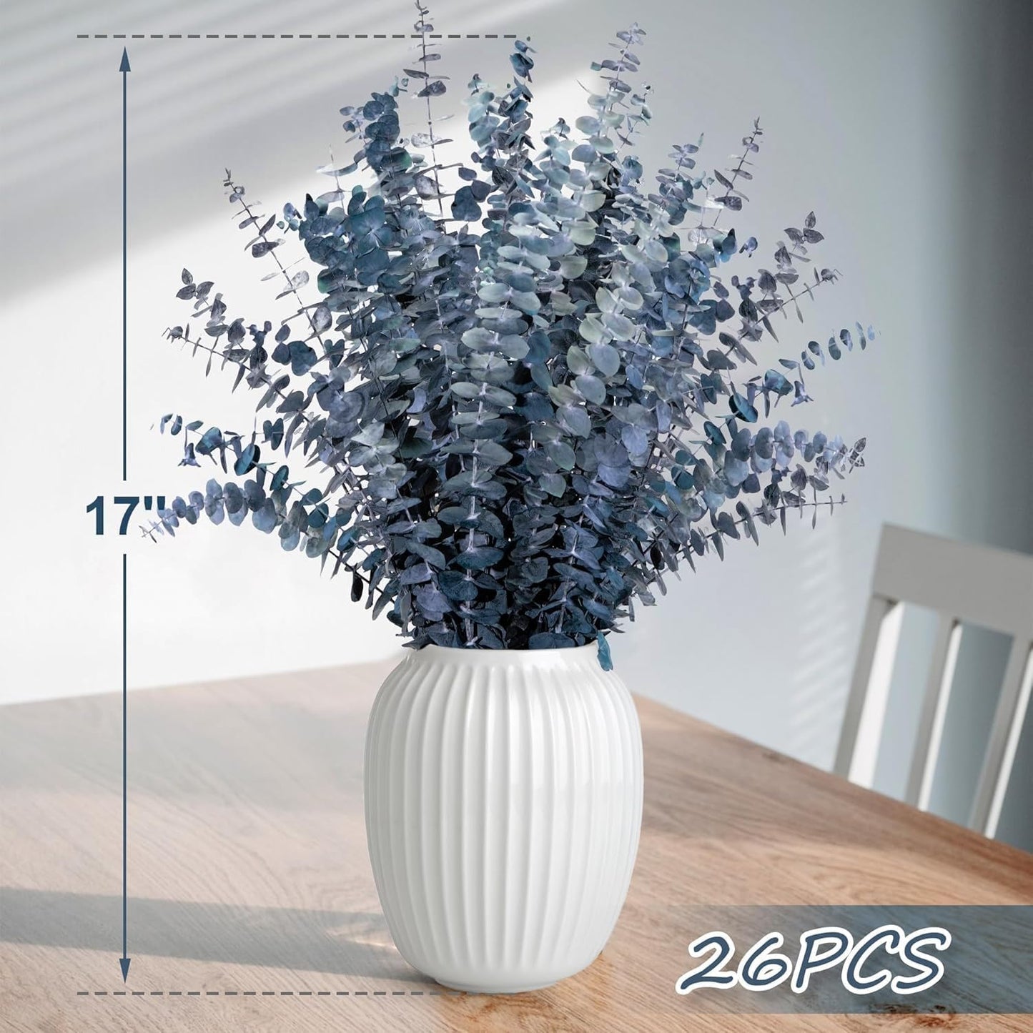 Preserved-Dried-Eucalyptus-Stems,16-17" Natural Blue-Green Eucalyptu Plant Live Fresh, Real Eucalyptus Branches Leaves for Shower Spa, Blue Dried Flowers for Vase Fillers, Home Decor & Wedding (16Pcs)