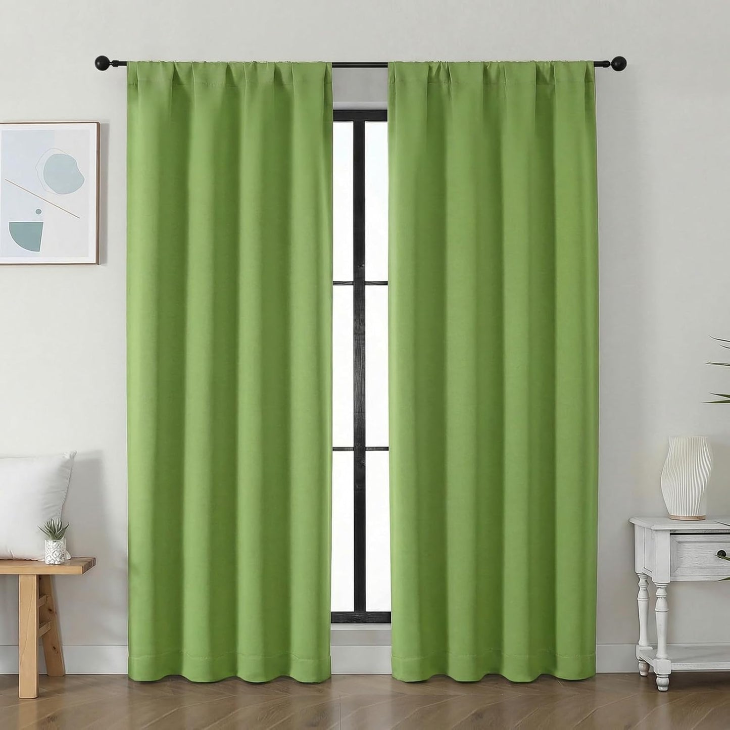 Simplebrand Ava Sage Green Blackout Curtains for Bedroom 63 Inch Length 2 Panels Set, Solid Thermal Insulated Energy Saving Rod Pocket Window Treatment Curtains Blackout Drapes, W40 x L63 Inch, Sage - Colors C