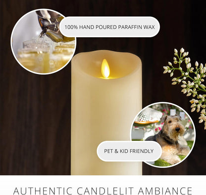 Luminara Scalloped Edge Flameless LED Candle - Ivory 3.5" x 8.75" - Real Wax Pillar Battery Operated Moving Flame w/Timer Unscented 1000Hr Runtime