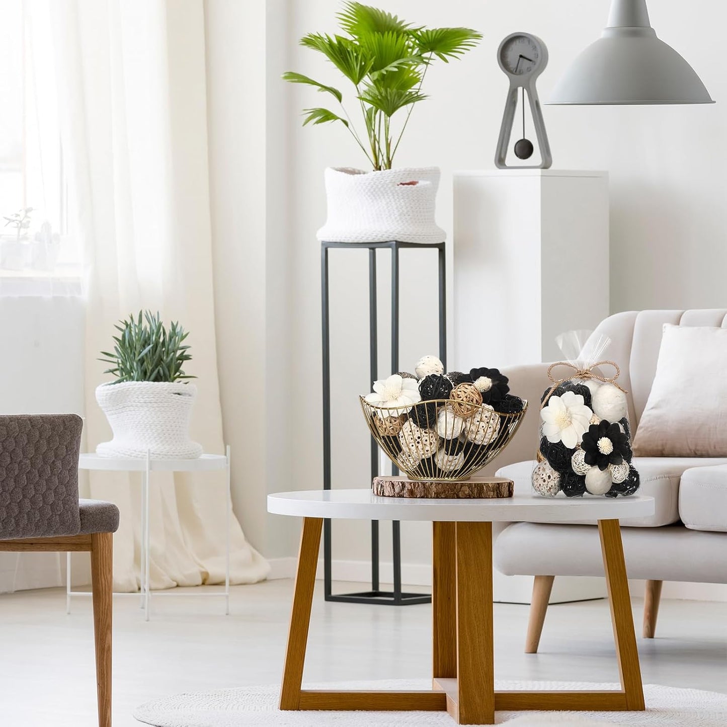 Riceshoot 2 Pack Decorative Balls Potpourri Bowl Filler Decor Natural Vase Bowl Filler Assorted Spherical Rattan Twigs Wicker Balls Cotton for Home Centerpiece(White)